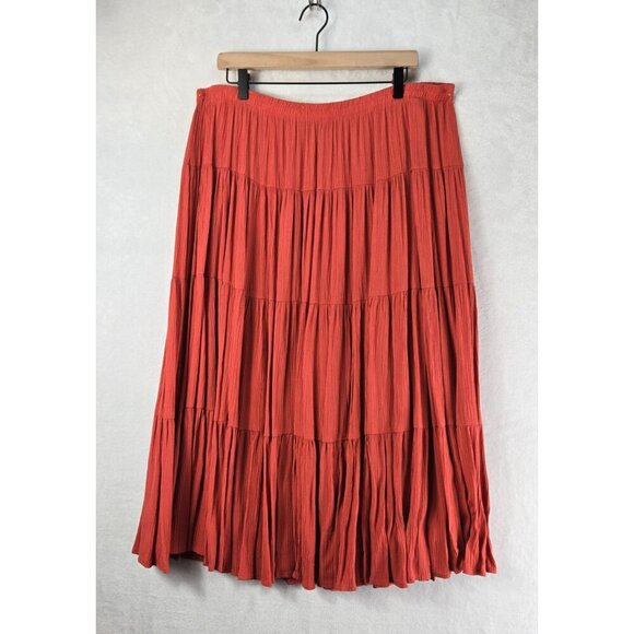 Tiered Broomstick Skirt Midi Dark Orange Rayon XL Sag Harbor Boho Cottage Peasan - Picture 1 of 11
